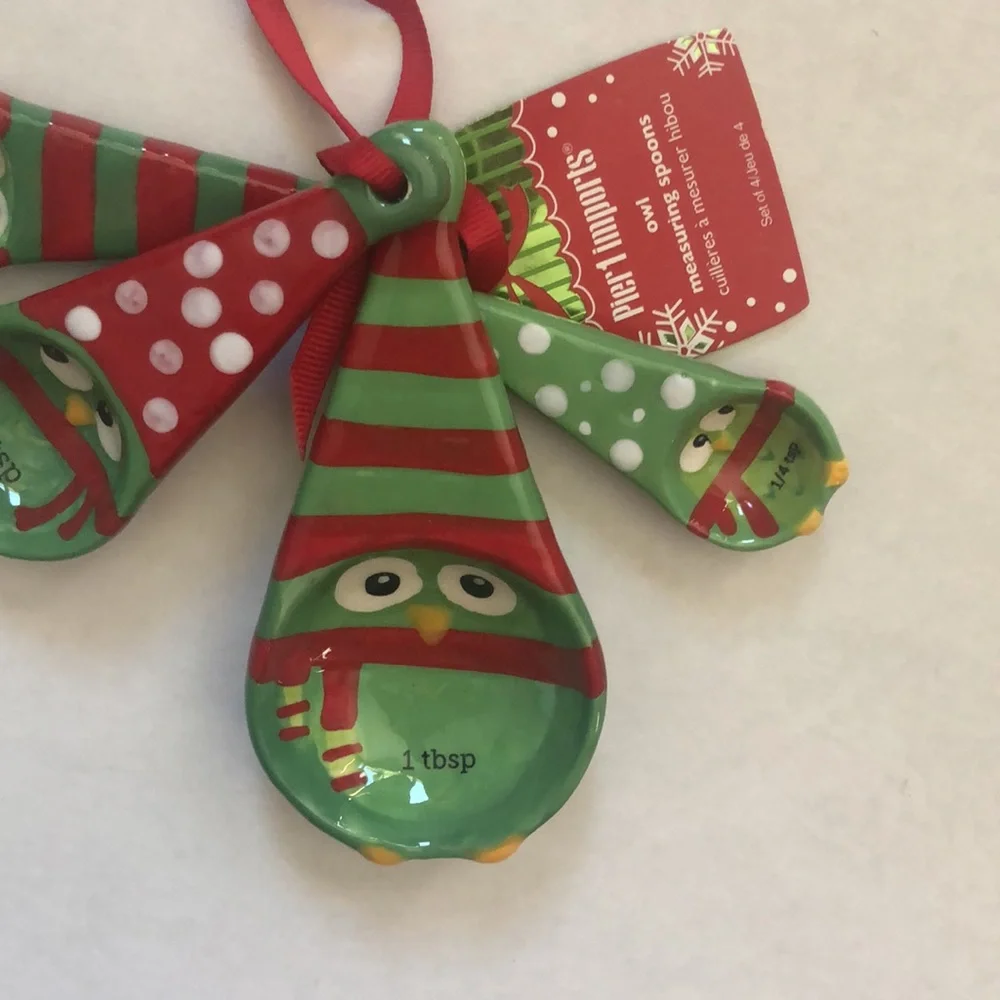 Pier One Hand painted owl ceramic measuring spoon set